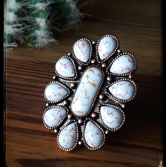 Magnesite Resin Antique Copper Ring - Picture 1 of 1